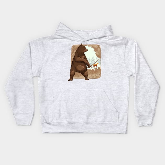 Bear, Hunter Kids Hoodie by wakwakruak